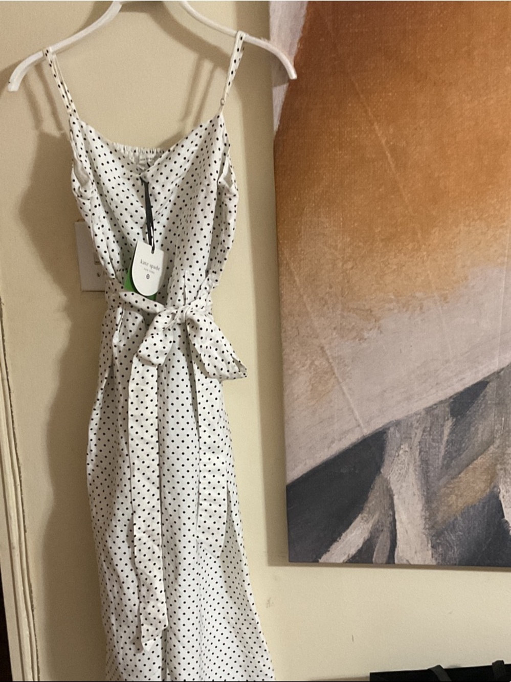 kate spade White Maxi Dress with Black Polka Dots and Tie Waist